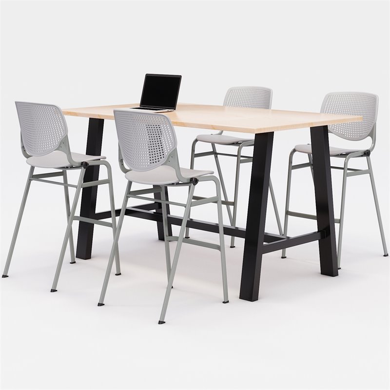 KFI Studios Midtown Bistro Dining Set - Maple Top - Light Grey Chairs