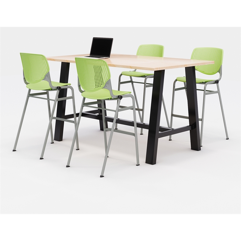 KFI Studios Midtown Bistro Dining Set - Maple Top - Lime Green Chairs