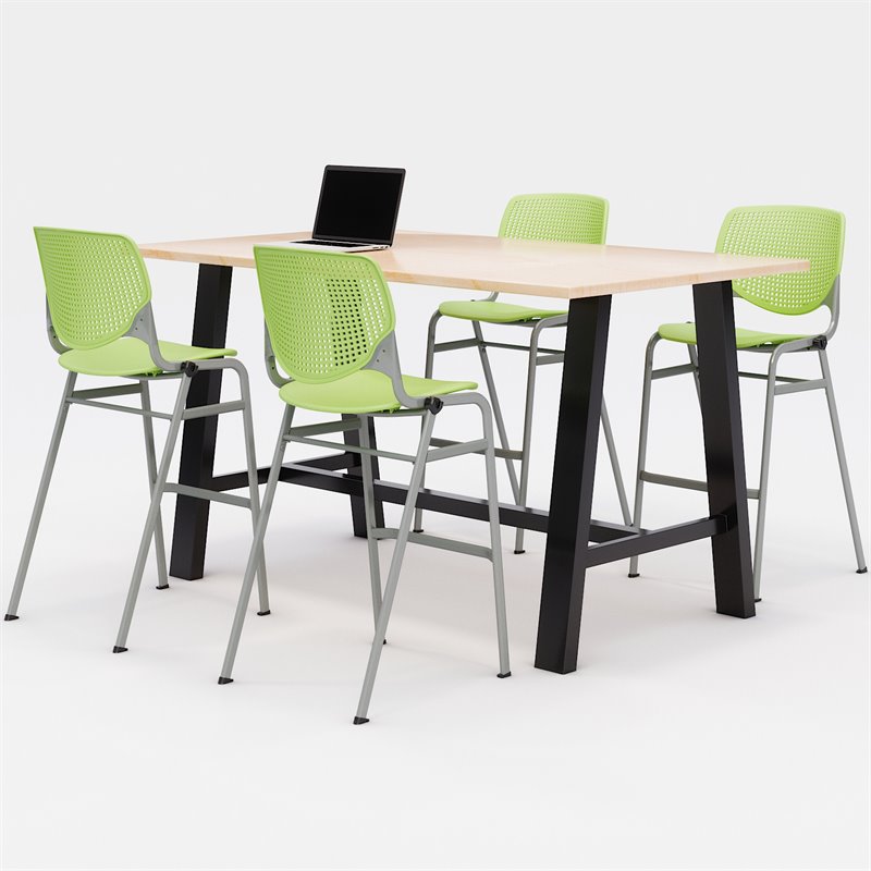 KFI Studios Midtown Bistro Dining Set - Maple Top - Lime Green Chairs