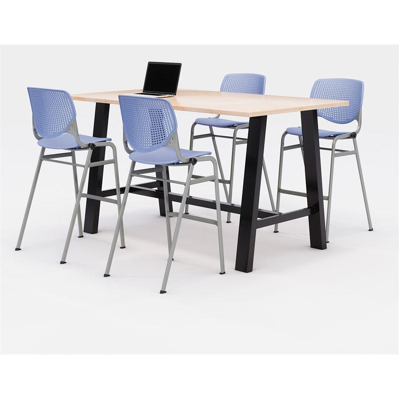 KFI Studios Midtown Bistro Dining Set - Maple Top - Periwinkle Chairs