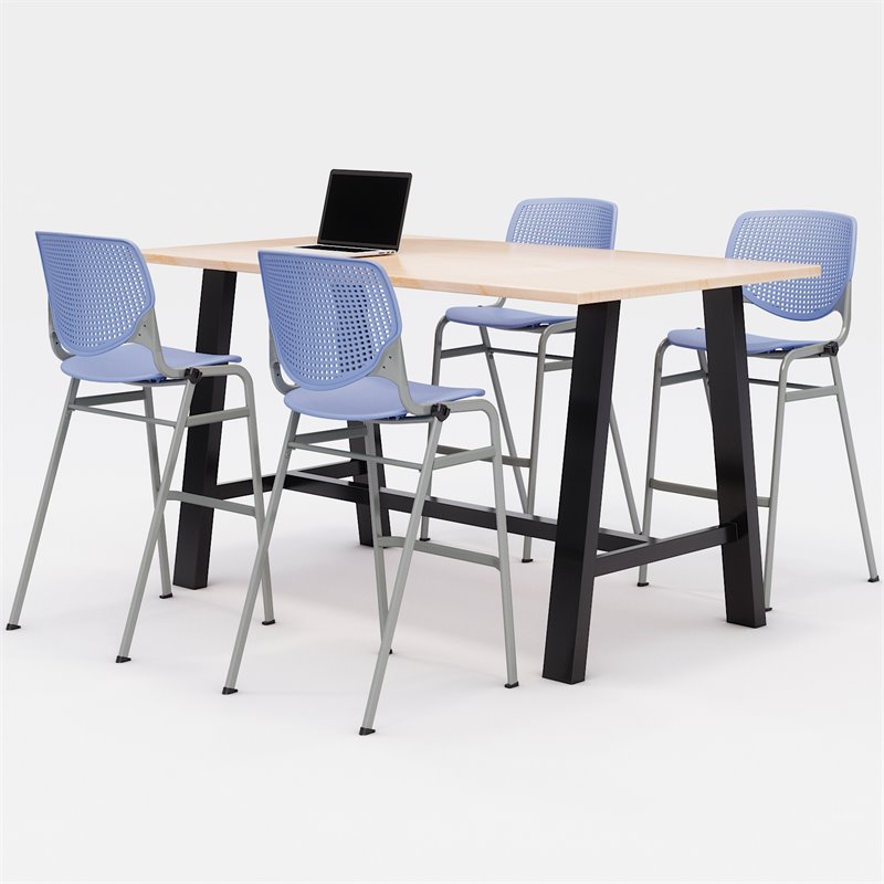 KFI Studios Midtown Bistro Dining Set - Maple Top - Periwinkle Chairs