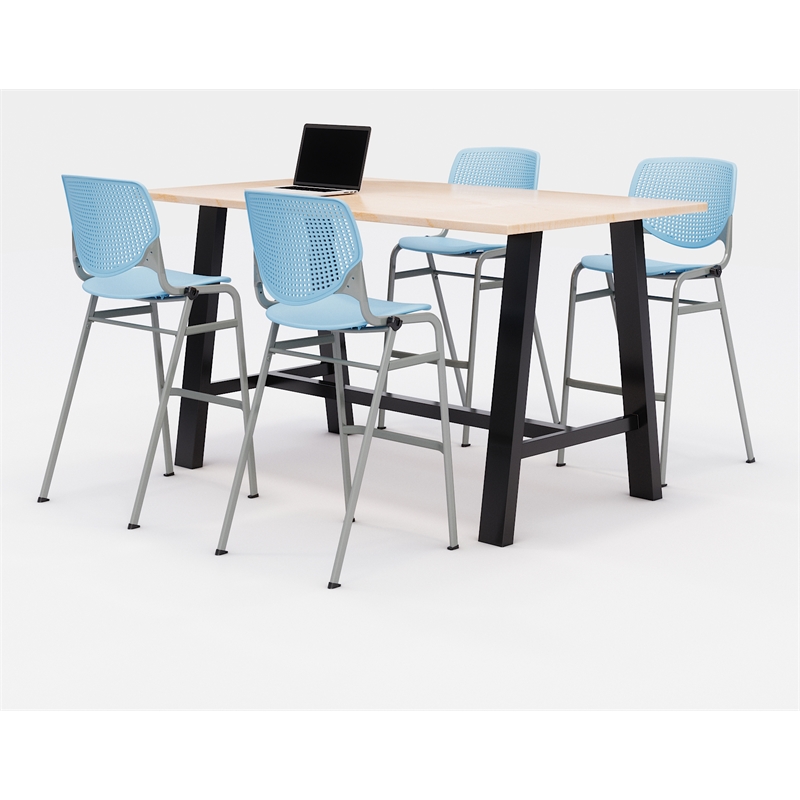 KFI Studios Midtown Bistro Dining Set - Maple Top - Sky Blue Chairs