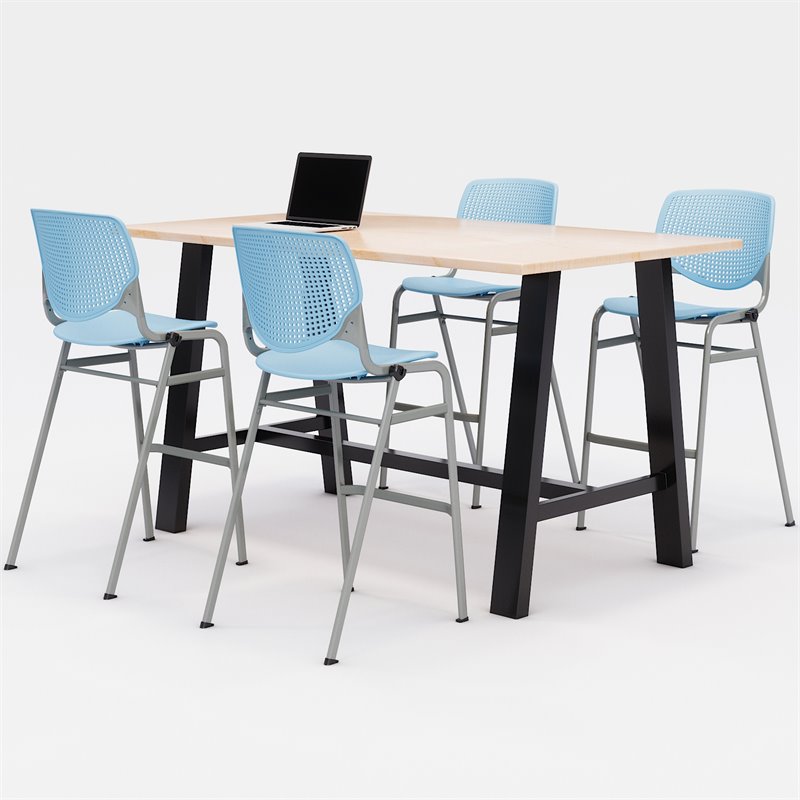 KFI Studios Midtown Bistro Dining Set - Maple Top - Sky Blue Chairs