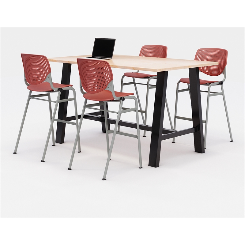 KFI Studios Midtown Bistro Dining Set - Maple Top - Coral Chairs