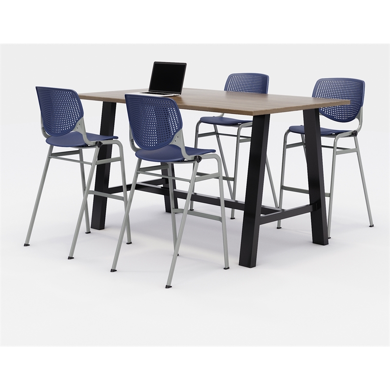 KFI Studios Midtown Bistro Dining Set - Teak Top - Navy Chairs