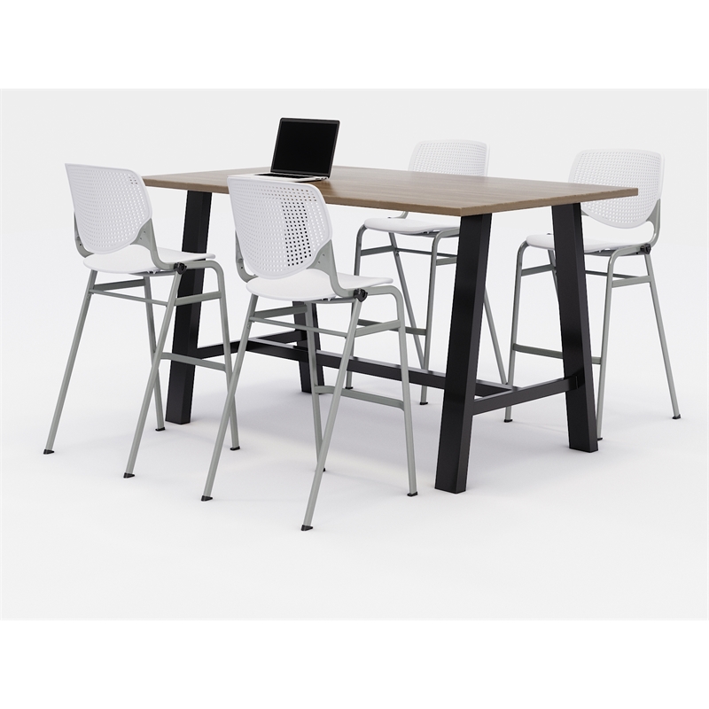 KFI Studios Midtown Bistro Dining Set - Teak Top - White Chairs