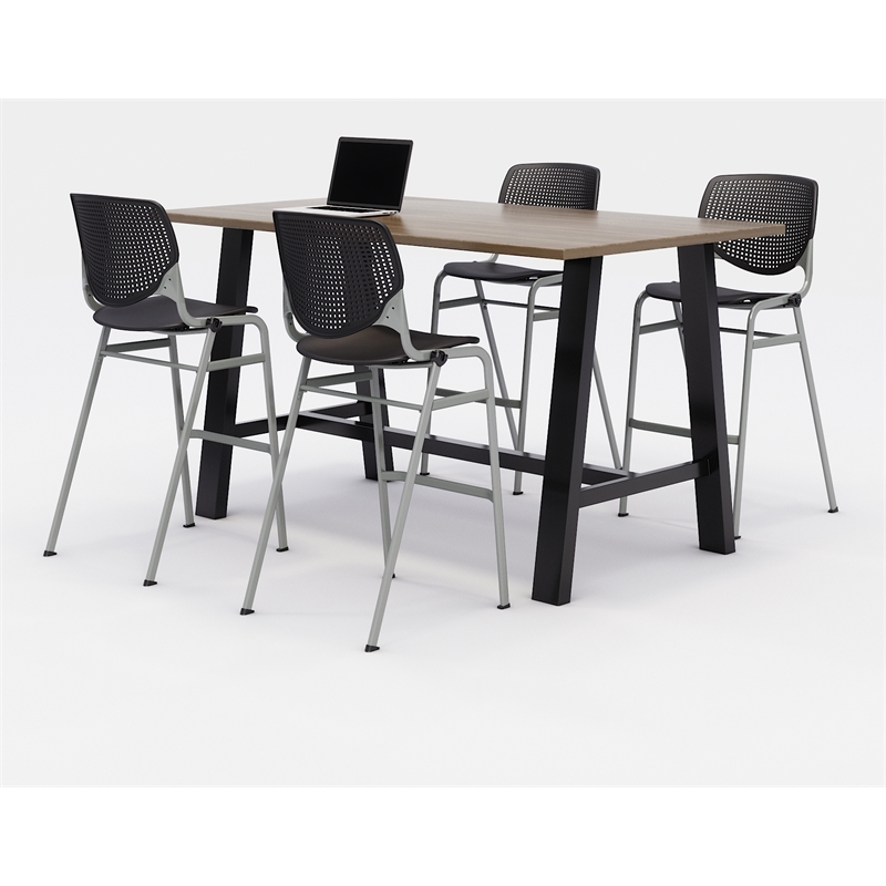 KFI Studios Midtown Bistro Dining Set - Teak Top - Black Chairs