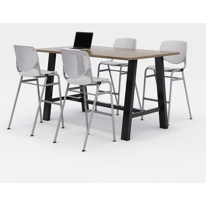 KFI Studios Midtown Bistro Dining Set - Teak Top - Light Grey Chairs