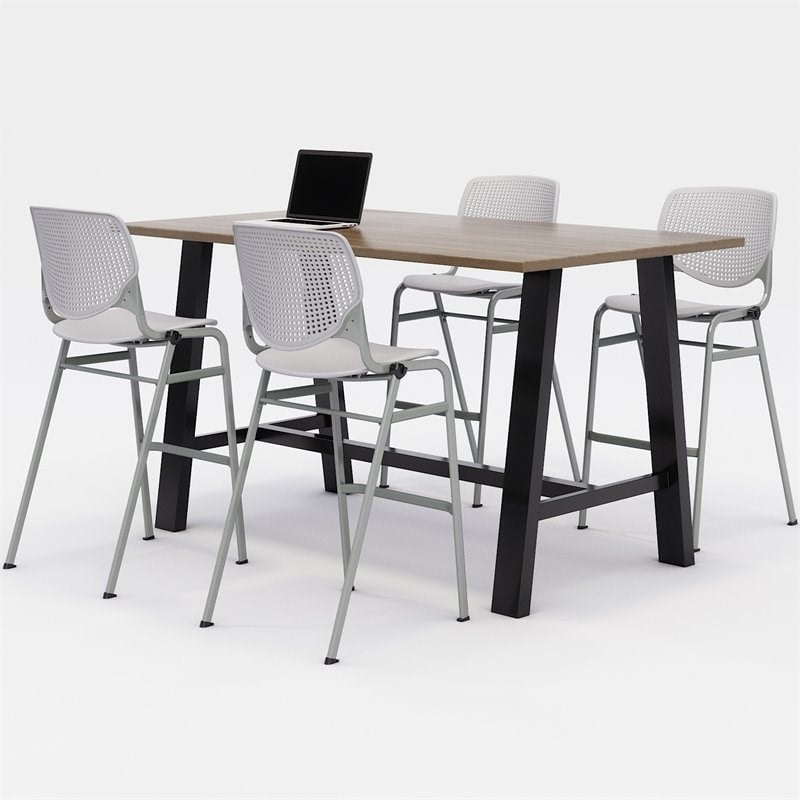 KFI Studios Midtown Bistro Dining Set - Teak Top - Light Grey Chairs