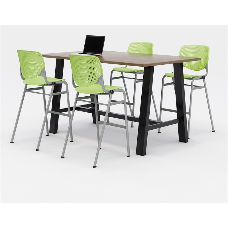 KFI Studios Midtown Bistro Dining Set - Teak Top - Lime Green Chairs