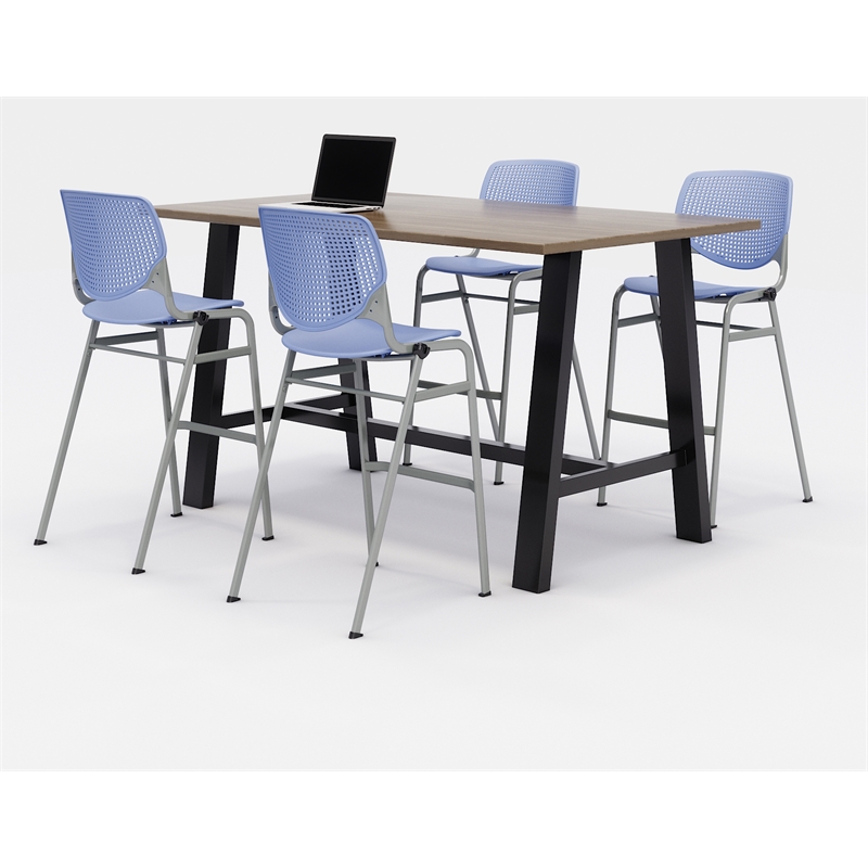 KFI Studios Midtown Bistro Dining Set - Teak Top - Periwinkle Chairs