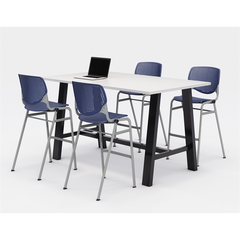 KFI Studios Midtown Bistro Dining Set - White Top - Navy Chairs