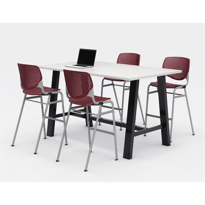 KFI Studios Midtown Bistro Dining Set - White Top - Burgundy Chairs
