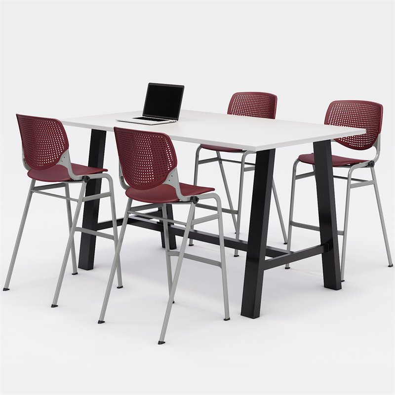 KFI Studios Midtown Bistro Dining Set - White Top - Burgundy Chairs