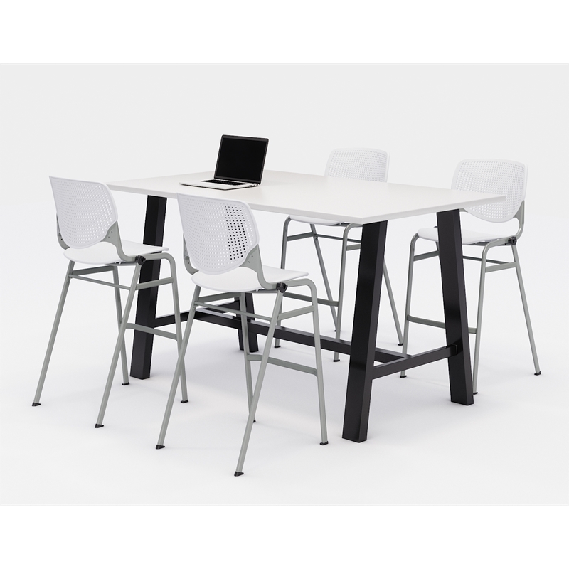 KFI Studios Midtown Bistro Dining Set - White Top - White Chairs