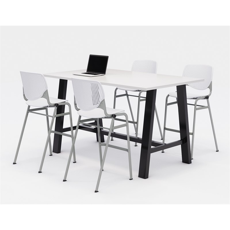 KFI Studios Midtown Bistro Dining Set - White Top - White Chairs
