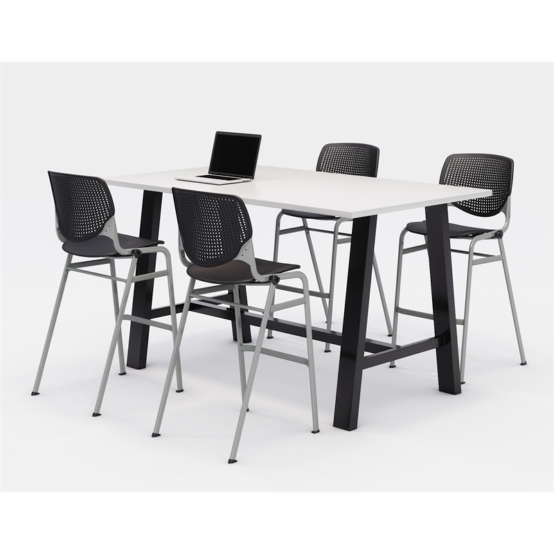 KFI Studios Midtown Bistro Dining Set - White Top - Black Chairs