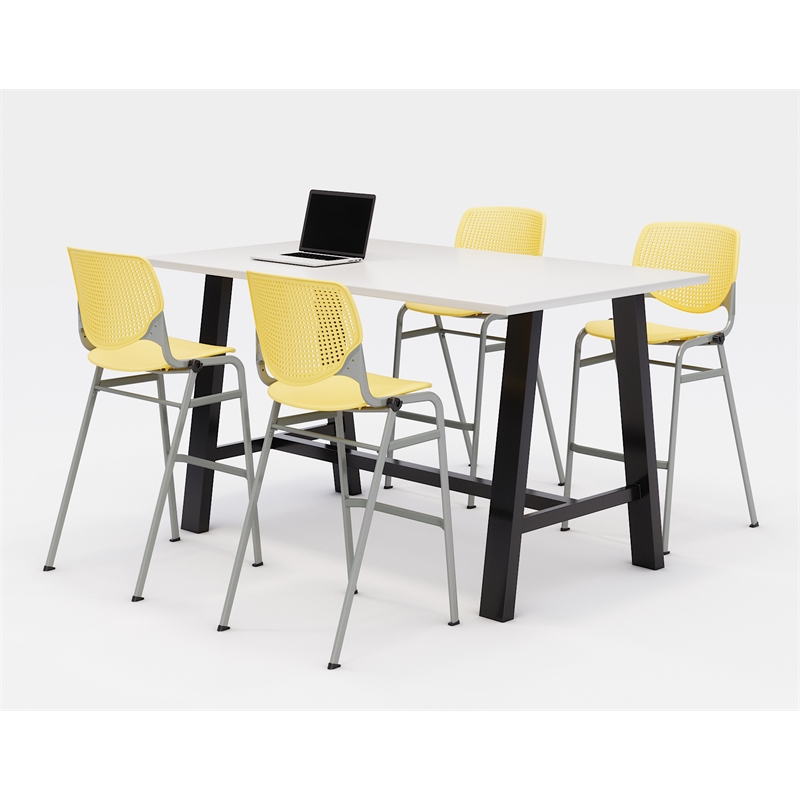 KFI Studios Midtown Bistro Dining Set - White Top - Yellow Chairs