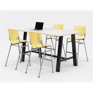 KFI Studios Midtown Bistro Dining Set - White Top - Yellow Chairs