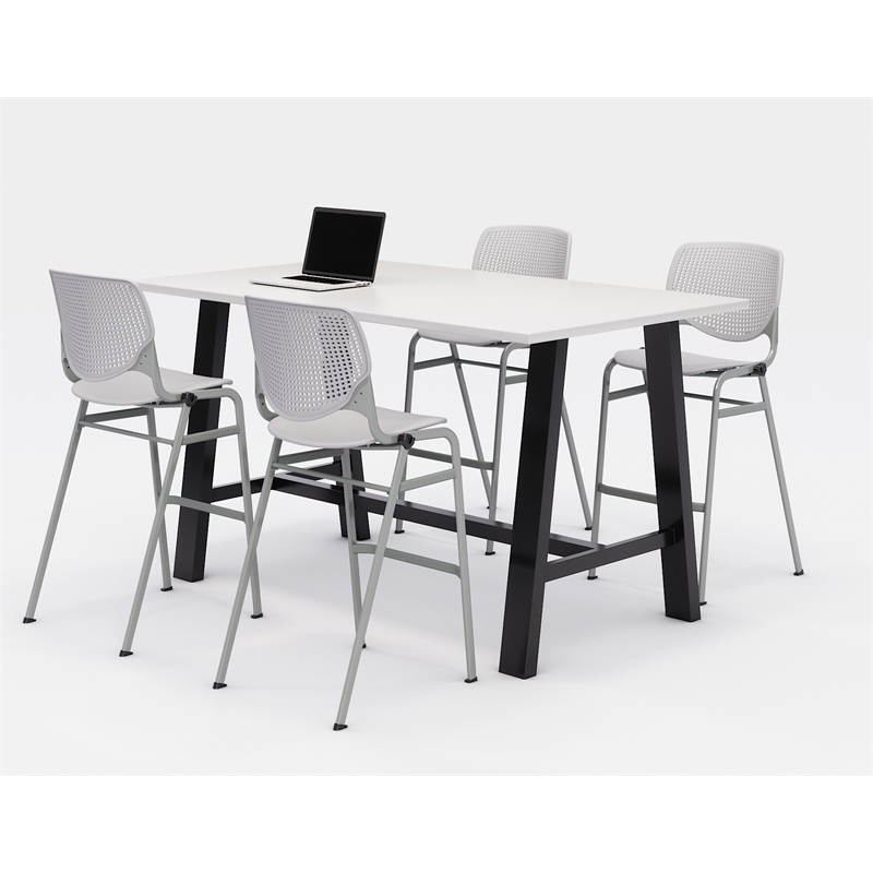 KFI Studios Midtown Bistro Dining Set - White Top - Light Grey Chairs