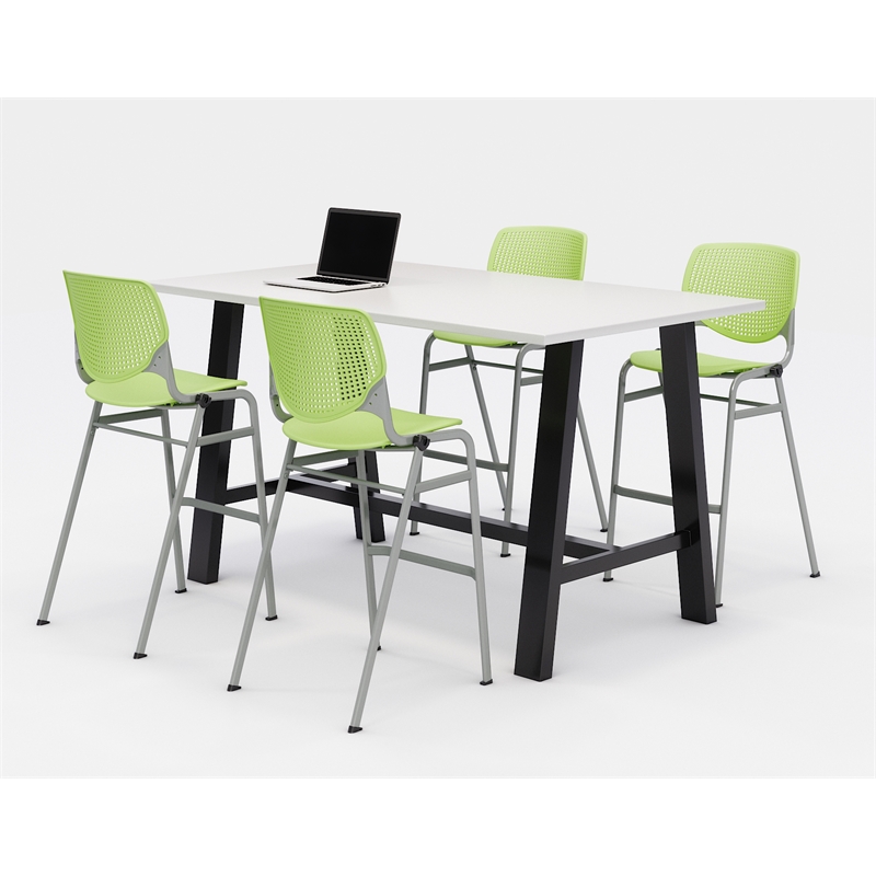 KFI Studios Midtown Bistro Dining Set - White Top - Lime Green Chairs