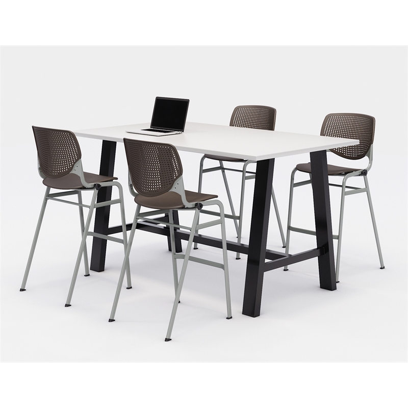 KFI Studios Midtown Bistro Dining Set - White Top - Brownstone Chairs
