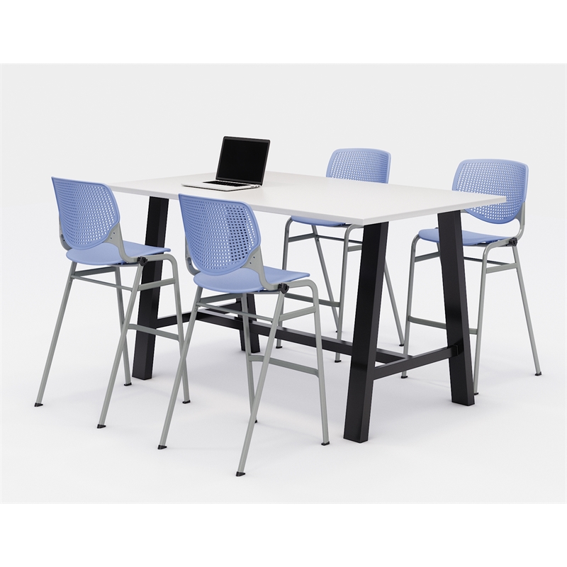 KFI Studios Midtown Bistro Dining Set - White Top - Periwinkle Chairs