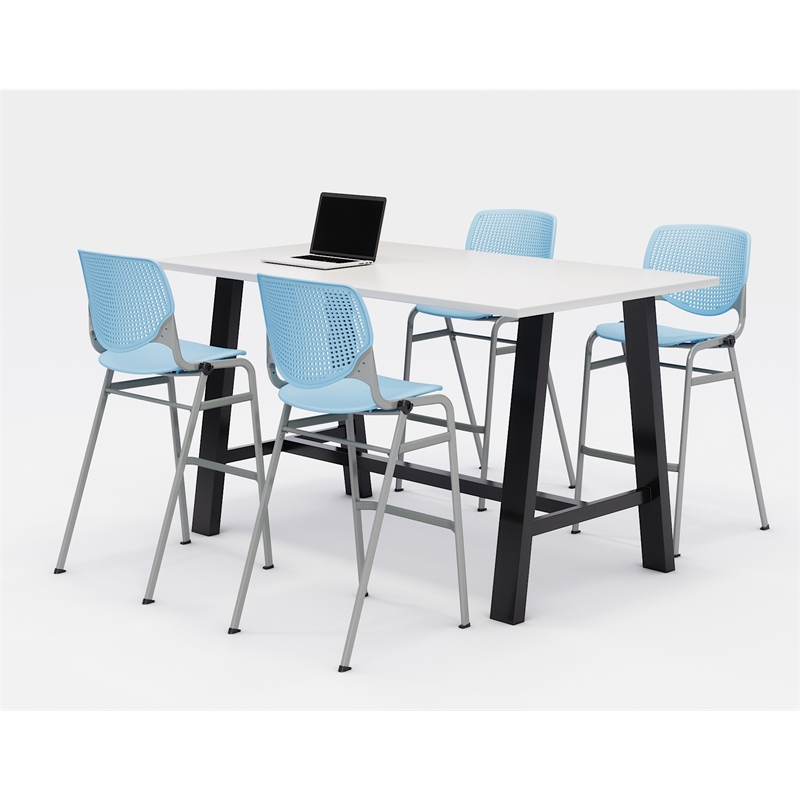 KFI Studios Midtown Bistro Dining Set - White Top - Sky Blue Chairs
