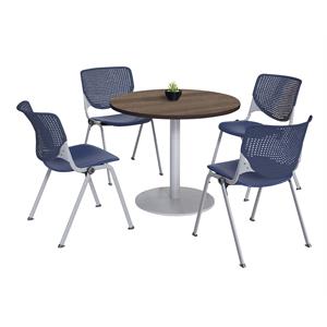 KFI 36&quot Round Pedestal Table - Teak Top - Silver Base - Kool Chairs Navy