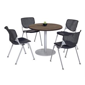 KFI 36&quot Round Pedestal Table - Teak Top - Silver Base - Kool Chairs Black