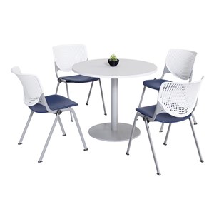KFI 36&quot Round Pedestal Table - White Top - Silver Base - Kool Chair Navy