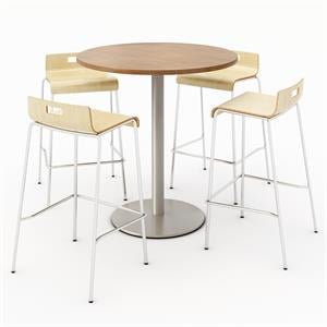 KFI 36&quot Round Bistro Table - Cherry Top - Round Base - Natural Chairs