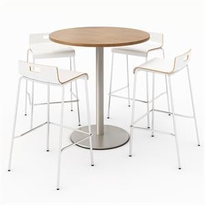 KFI 36&quot Round Bistro Table - Cherry Top - Round Base - White Chairs