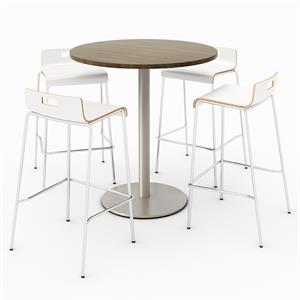 KFI 36&quot Round Bistro Table - Teak Top - Round Base - White Chairs