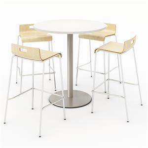 KFI 36&quot Round Bistro Table - White Top - Round Base - Natural Chairs
