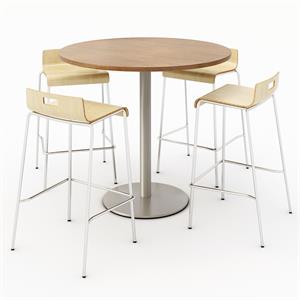 KFI 42&quot Round Bistro Table - Cherry Top - Round Base - Natural Chairs