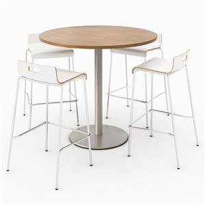 KFI 42&quot Round Bistro Table - Cherry Top - Round Base - White Chairs