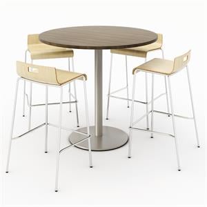 KFI 42&quot Round Bistro Table - Teak Top - Round Base - Natural Chairs