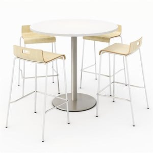 KFI 42&quot Round Bistro Table - White Top - Round Base - Natural Chairs