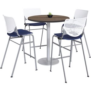 KFI 42&quot Round Bistro Table - Teak Top - Kool Barstools - White/Navy