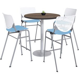 KFI 42&quot Round Bistro Table - Teak Top - Kool Barstools - White/Sky Blue