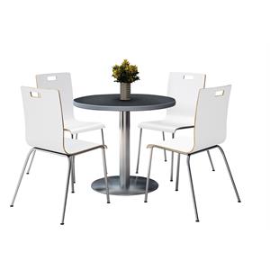 KFI Round 36&quot Pedestal Table - 4 White Stacking Chairs - Graphite Top