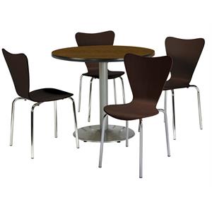 KFI Round 36&quot Pedestal Table - 4 Espresso Stacking Chairs - Walnut Top