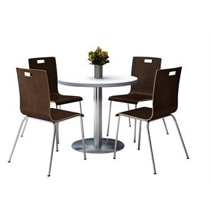 KFI Round 42&quot Pedestal Table - 4 Espresso Stacking Chairs - Linen Top
