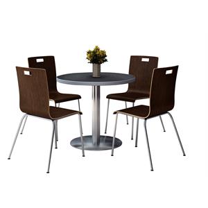 KFI Round 42&quot Pedestal Table - 4 Espresso Stacking Chairs - Graphite Top