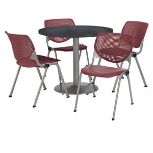 KFI Round 36&quot Dia. Pedestal Table - 4 Red KOOL Chairs - Graphite Top