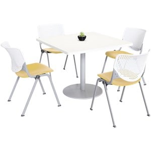 KFI 42&quot Square Dining Table - White Top - Kool Chairs - White/Yellow