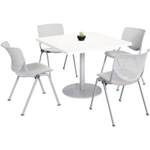 kfi 42&quot square dining table - white top - kool chairs - light grey