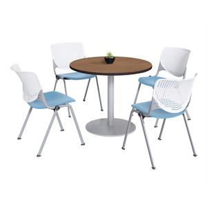 KFI 42&quot Round Dining Table - Cherry Top - Kool Chairs - White/Sky Blue