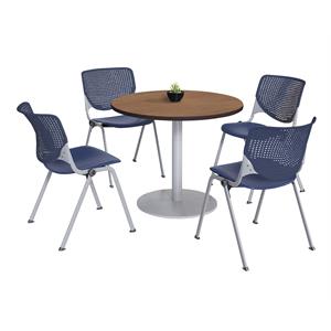 KFI 42&quot Round Dining Table - Cherry Top - Silver Base - Kool Chairs - Navy